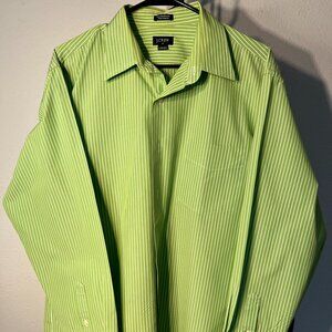 J. Crew 80s 2-Ply 100% Cotton Green & White Striped Long-Sleeve Button-Up SZ Lr
